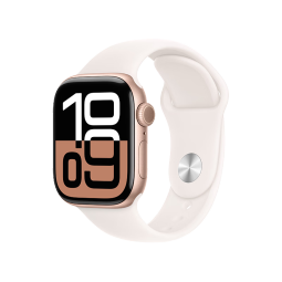 Apple/苹果 Watch Series 10 智能手表GPS款42毫米玫瑰金色铝金属表壳淡桃粉色运动型表带S/M MX1R3CH/B