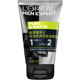 欧莱雅（LOREAL） 屈臣氏 男士洗面奶 新旧包装随机发 控油炭爽双效洁面膏 100ml