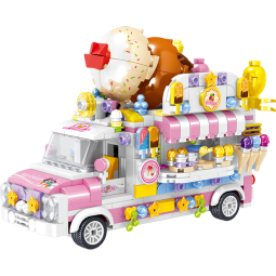 哲高 积木拼装雪糕车冰淇淋汉堡车美食车儿童玩具送女生生日礼物 00888冰淇淋车-593PCS