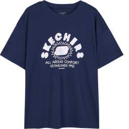 Skechers斯凯奇童装儿童短袖T恤男童女童针织衫印花棉质短T恤L222K064 中世纪蓝/007D 160cm