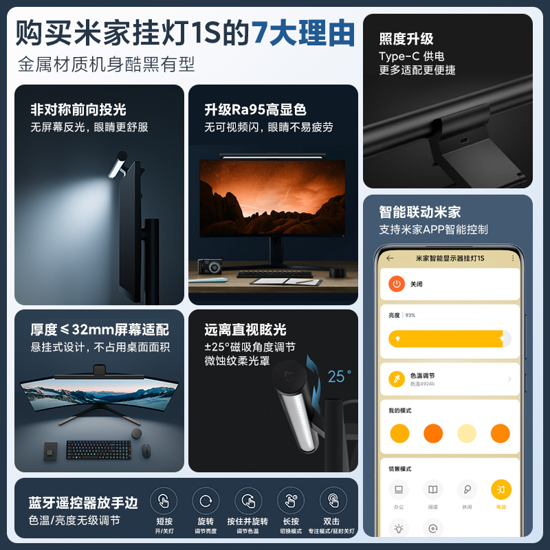 小米米家智能显示器屏幕挂灯1S电脑护眼灯台灯荧幕补光电竞氛围灯