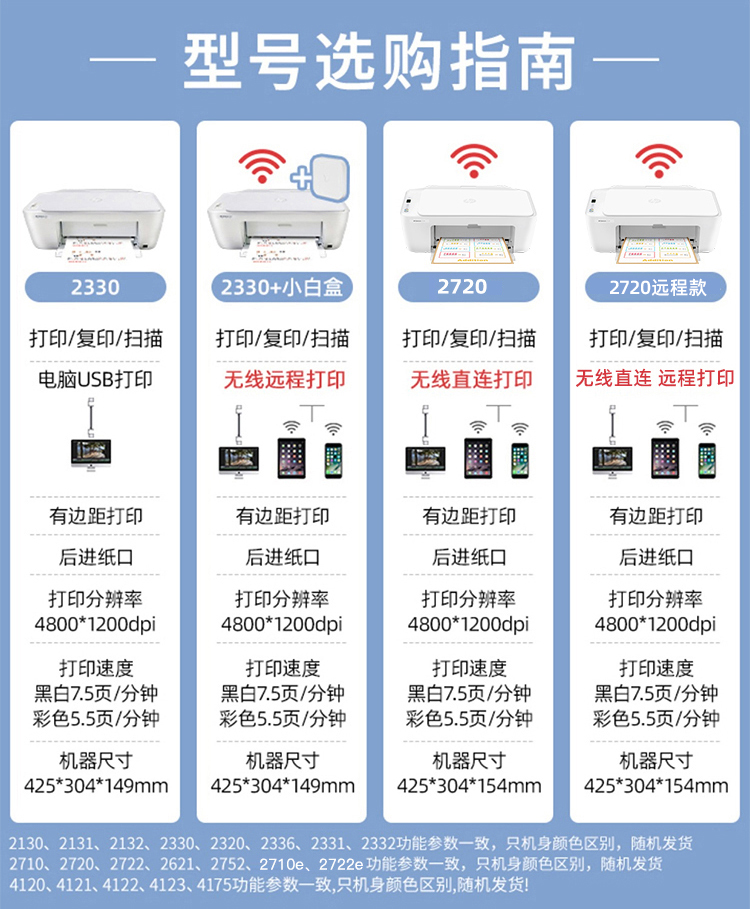 惠普2720无线打印机家用小型彩色照片手机复印扫描学生一体机喷墨