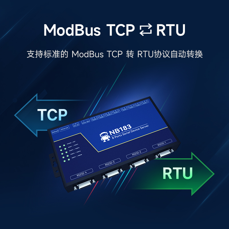 八路串口服务器RS485转RJ45以太网通信物联网透传模块TCP转RTU 通信设备PLC MQTT Modbus8路网关嵌入网络传输