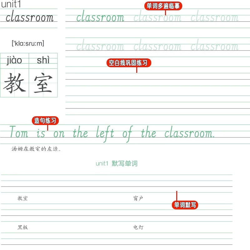 小学英语同步练字帖三四五六3456年级PEP英语文练字帖手写体字帖描红衡水体国标体标准更高英文字母书写练习单词暑假每日一练字本