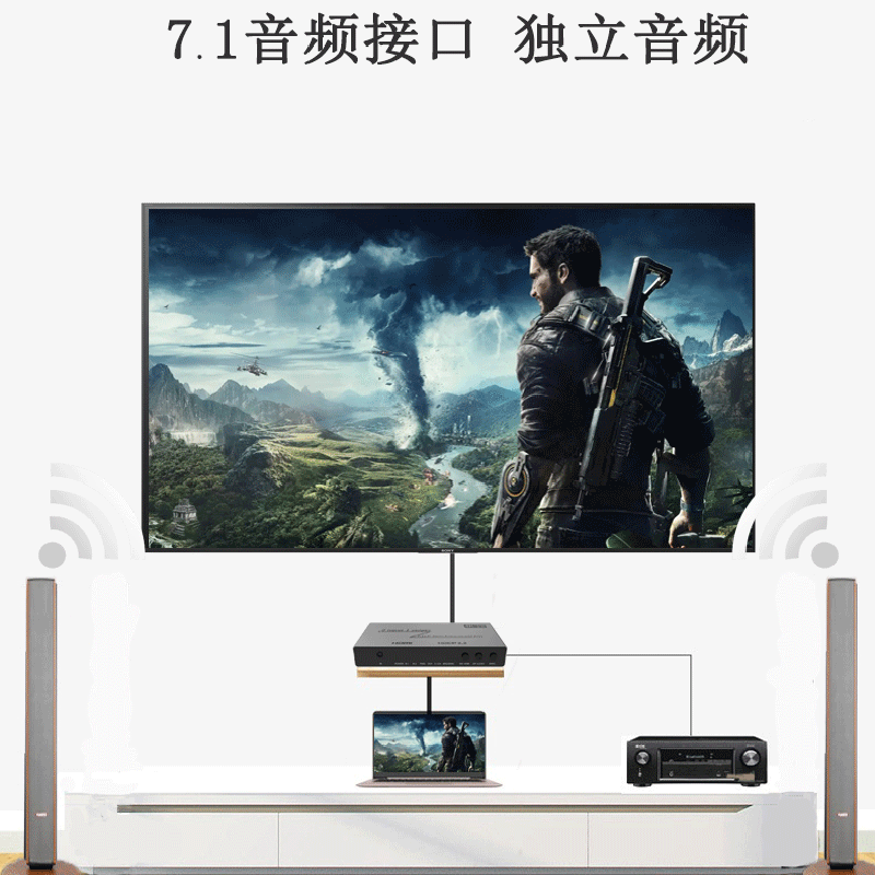 hdmi音频分离器 2进1出切换器 4K@60hz高刷新率HDMI 2.0支持PS5/XBOX接显示器外接音箱eARC音频回传接功放