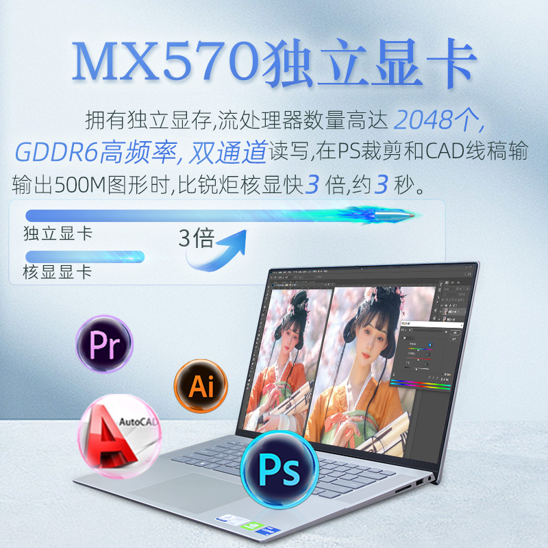 Dell/戴尔绘图设计本可选32G大内存酷睿独立显卡学生PS修图PR视频剪辑CAD画图制图专用3d渲染MX570笔记本电脑