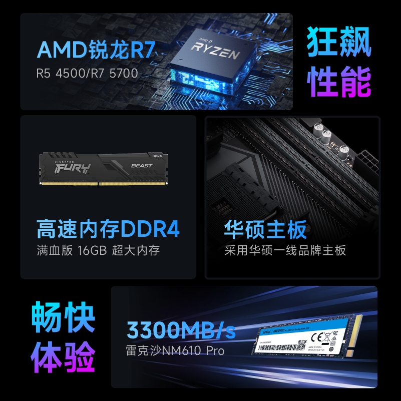 AMD锐龙R5 5600G R75700G集显家用游戏办公网课企业采购台式电脑DIY游戏整机全套lol cf腾讯全家桶电竞主机